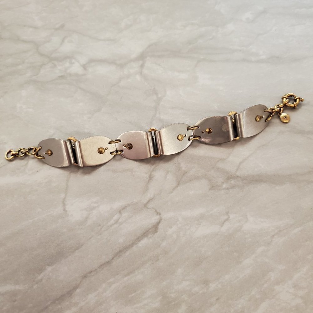✨ J.Crew Bracelet Silver Gold Rhinestones Crystals Antiqed Statement Chunky ✨ - Picture 7 of 11